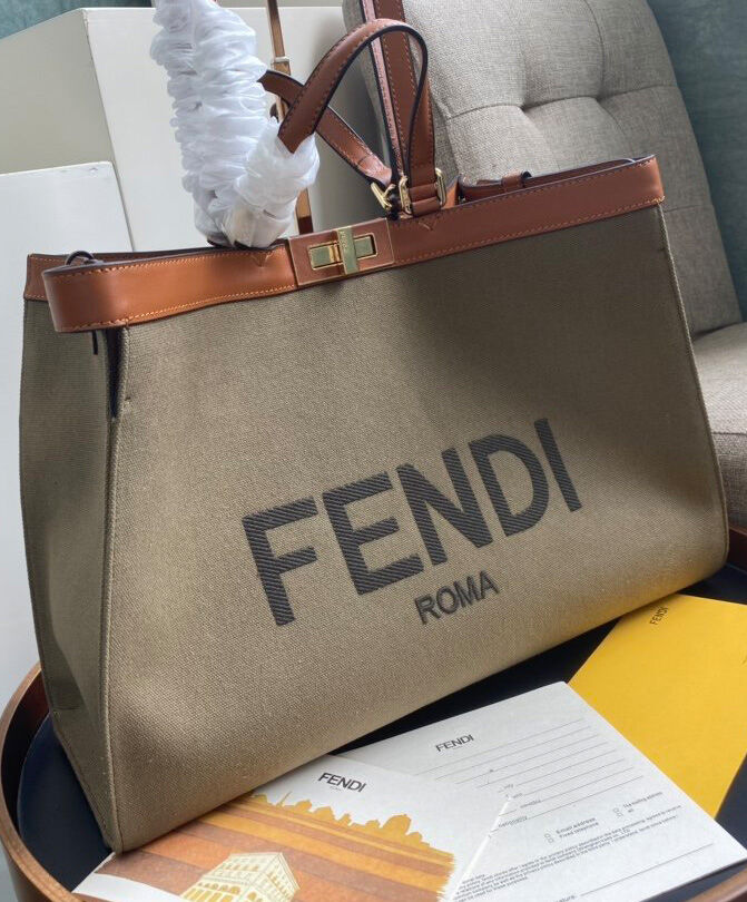 Fendi Peekaboo X tote Canvas bag 8BH374 Khaki